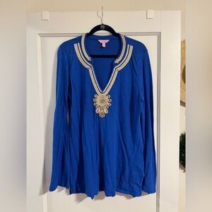 Lilly Pulitzer Royal Blue Long Sleeve Tunic with Gold Embellishment